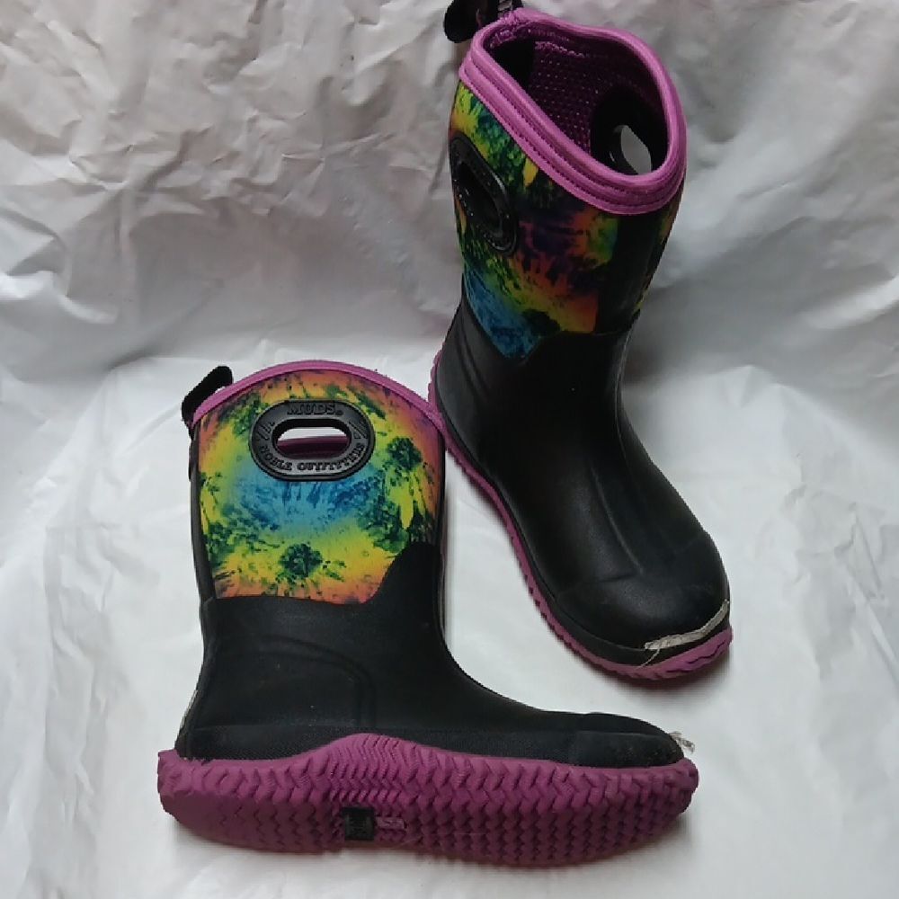 Muds Noble Outfitters Kids' Black and Purple Rain & Snow Boots Youth Size 2